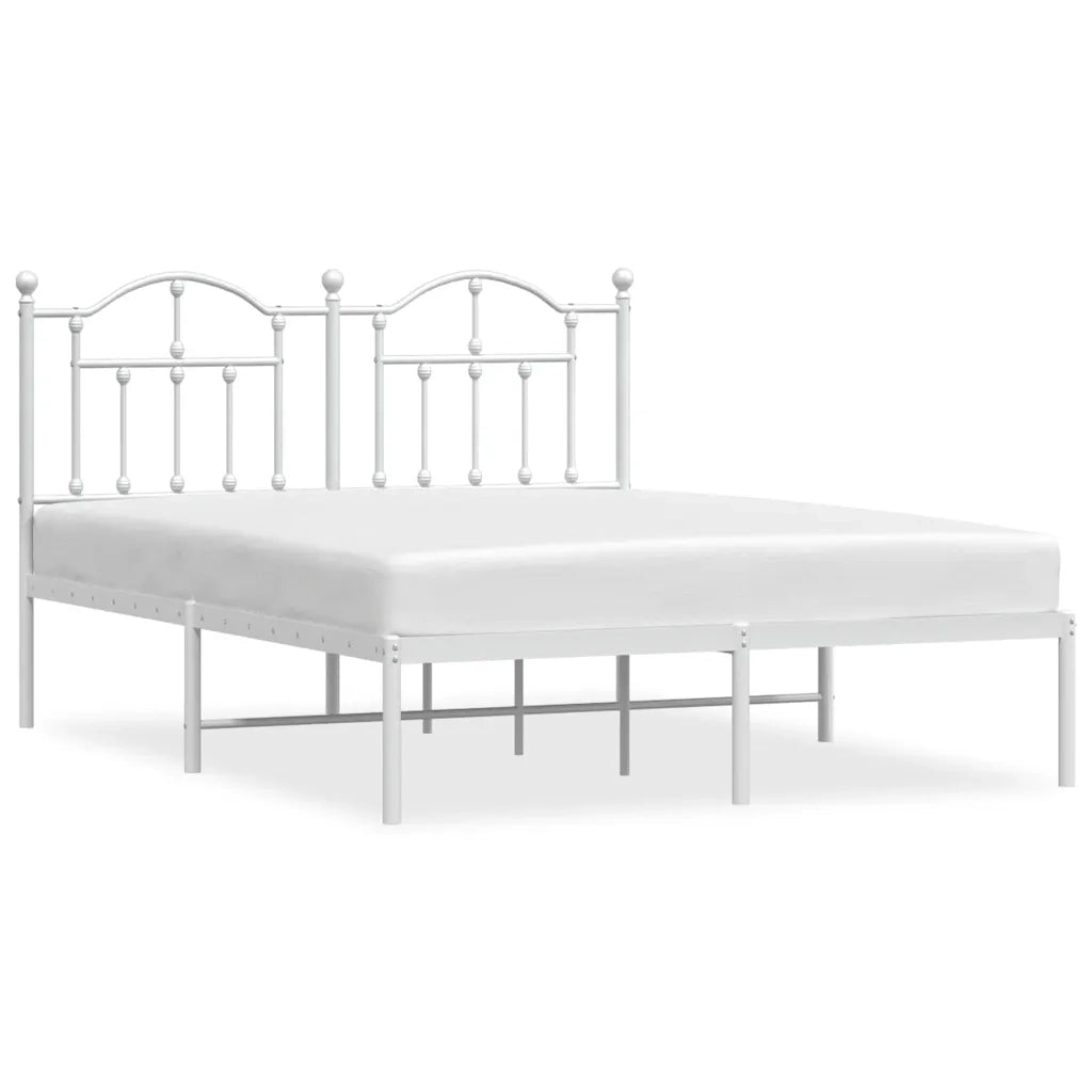 Letto matrimoniale | Letto per adulti | Giroletto con Testiera Metallo Bianco 135x190 cm