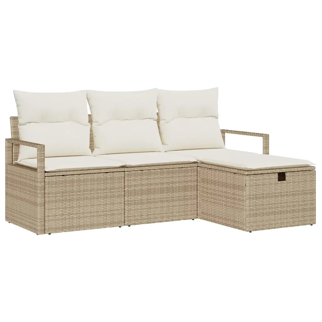 Set di divani con cuscino 4 pcs Beige e Crema polyrattan