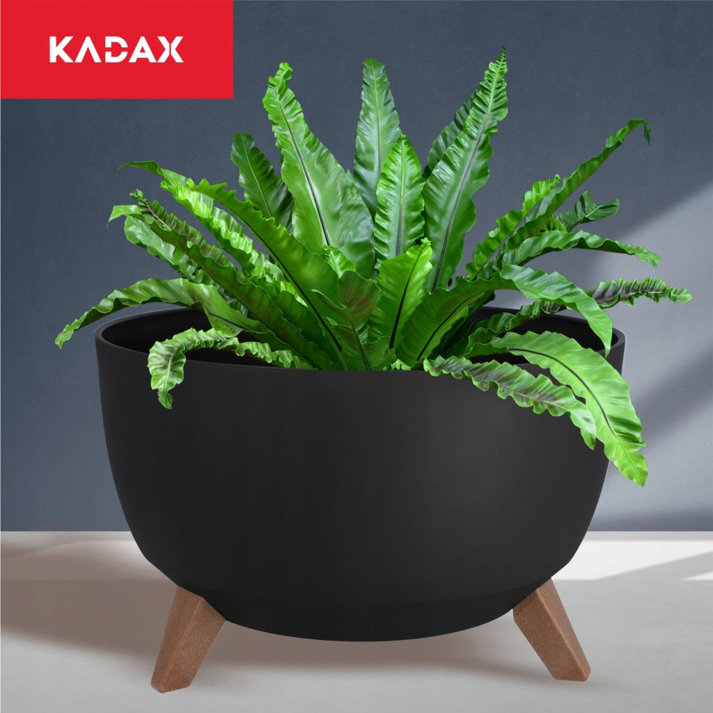 Vaso da fiori KADAX, fioriera, coperchio, supporto per fiori, nero, rotondo, 40 cm, + inserto