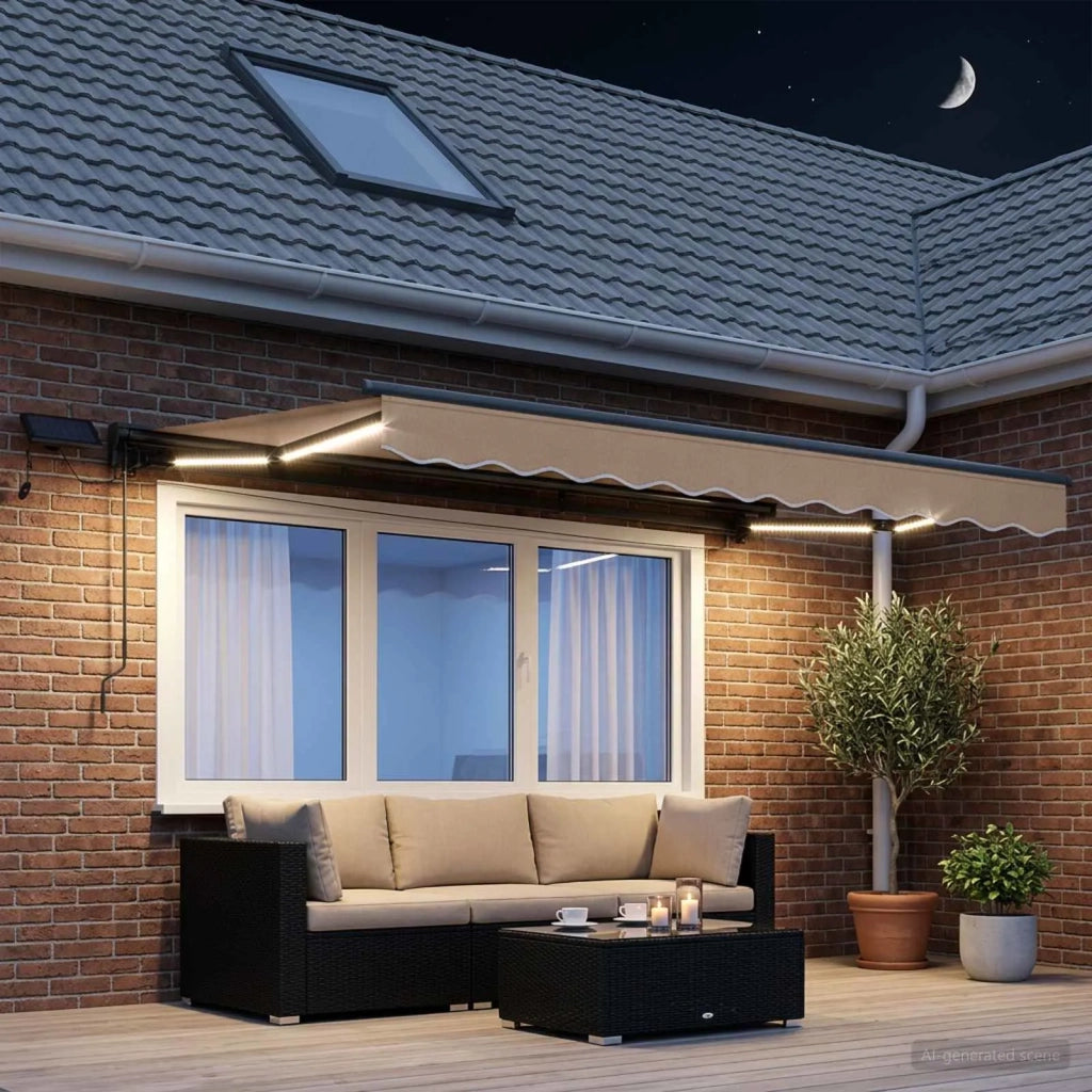 Cornice per Tenda Manuale con LED Tortora 4 × 3,5 m 3426152