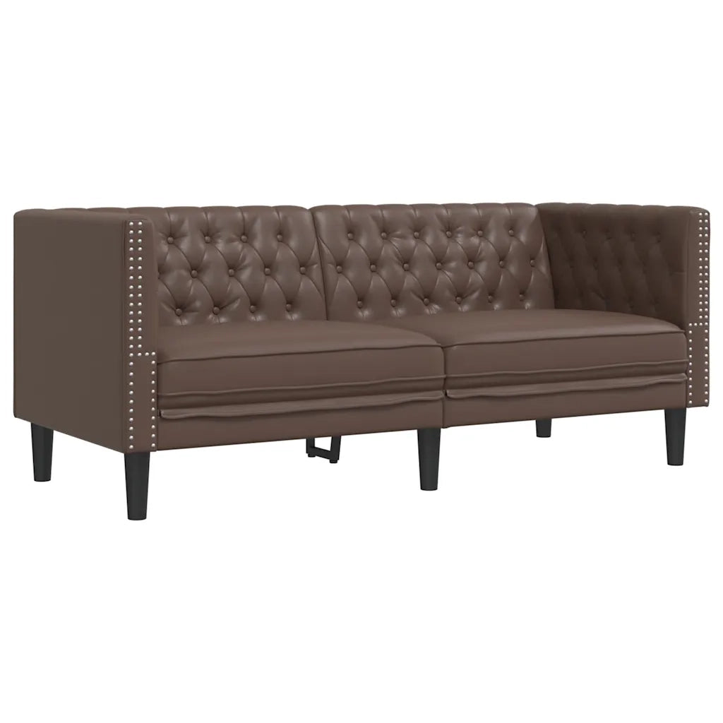 Set Divani Chesterfield 3pz Marrone in Similpelle