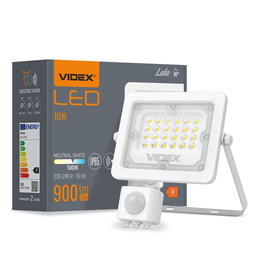 Faro LED 10W con sensore PIR 5000K 900lm IP65 Videx