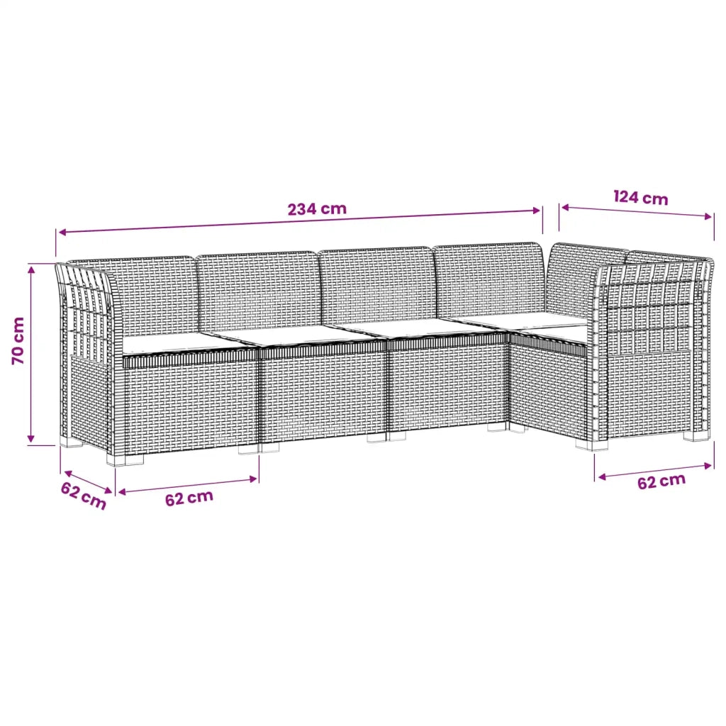 Divano da Giardino 5 Posti con Cuscini Stile Rattan PP 3444047