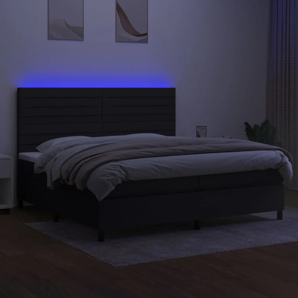 Letto a Molle Materasso e LED Nero 200x200cm in Tessuto 3134983