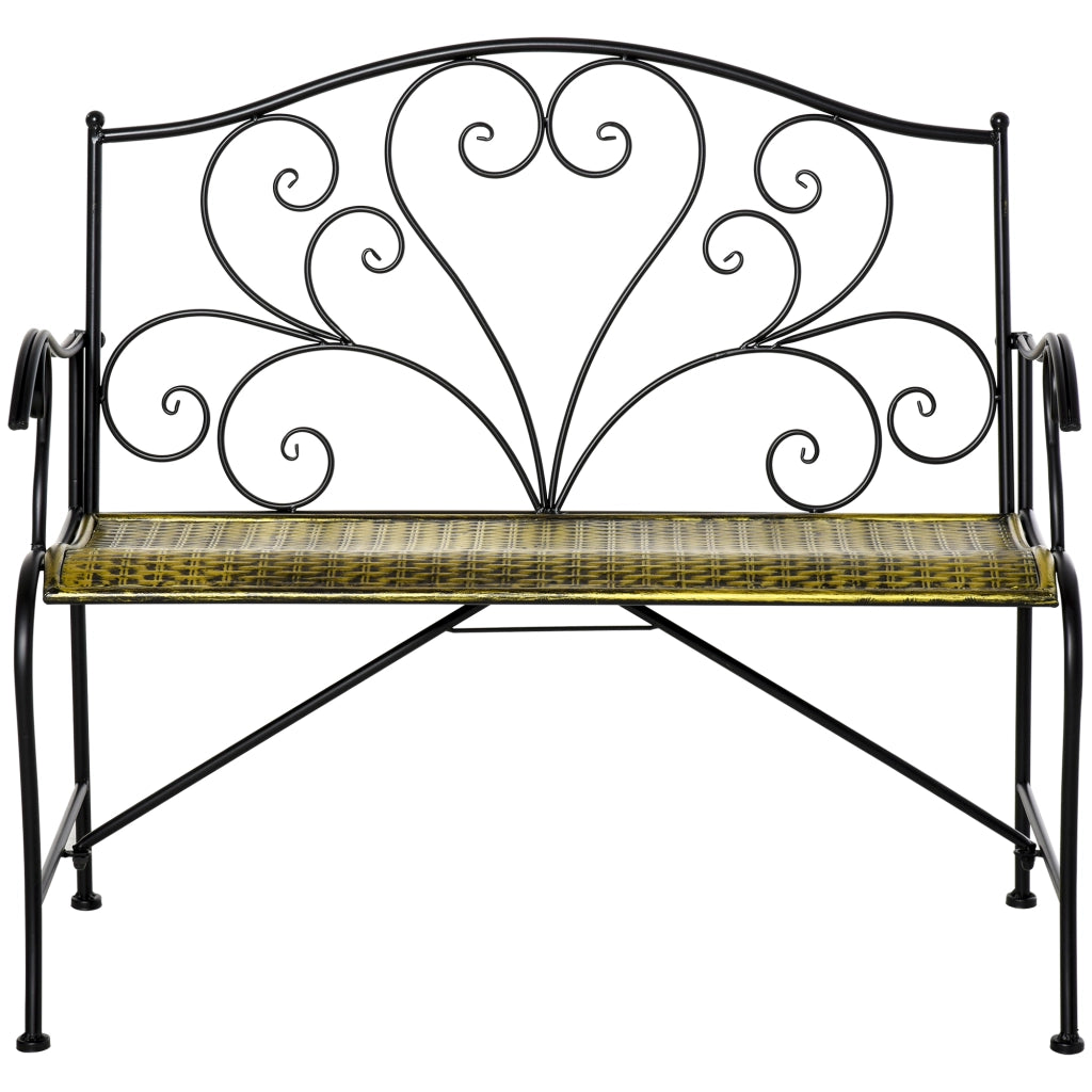 Panchina da Giardino in Ferro Stile Vintage 2 Posti Nero