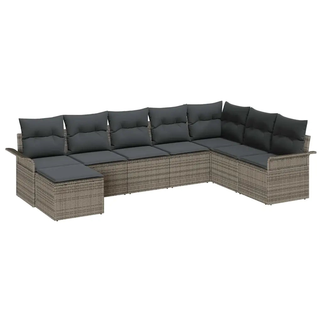 Set Divano da Giardino con cuscino 8 pcs Grigio Poly Rattan