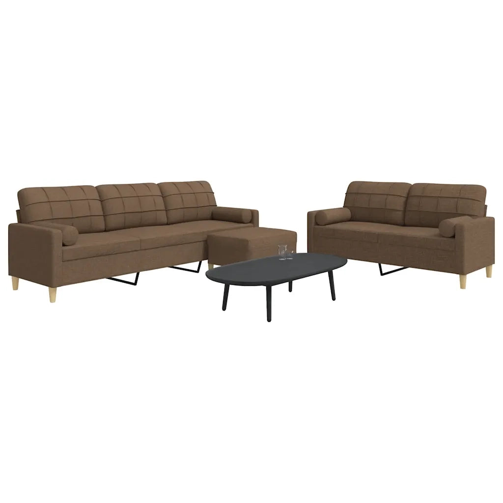 Set Divani 3 pz con Poggiapiedi e Cuscini Marrone Tessuto 3278346