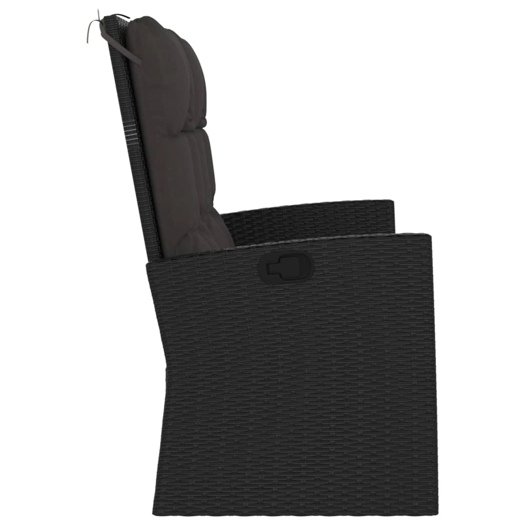 Panca da giardino mobili da esterno per patio panca reclinabile da terrazza con cuscini nera 118 x 62 x 95 cm resina intrecciata 02_0011739
