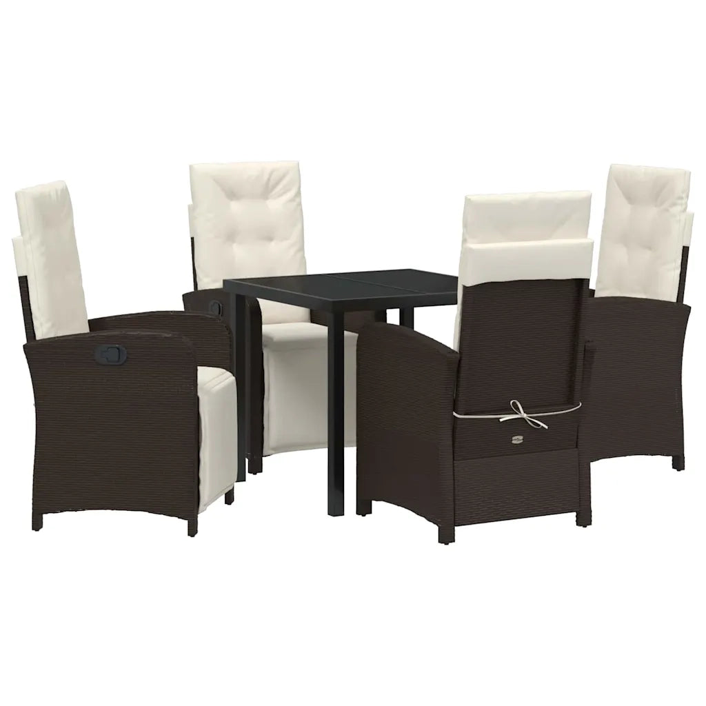 Set da Pranzo per Giardino con cuscino 5 pcs Marrone polyrattan