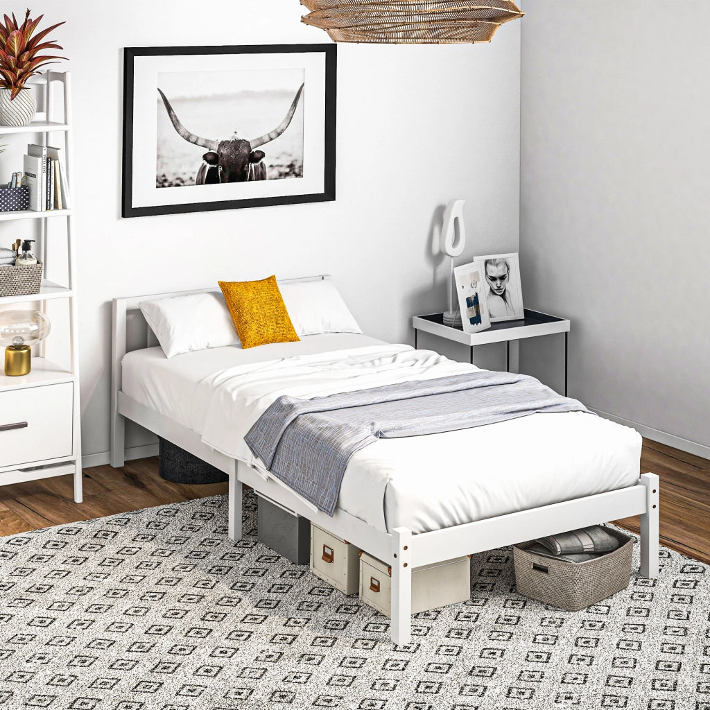 Letto Singolo con Testiera ¨C Minimal ¨C Legno 90x190 cm Bianco
