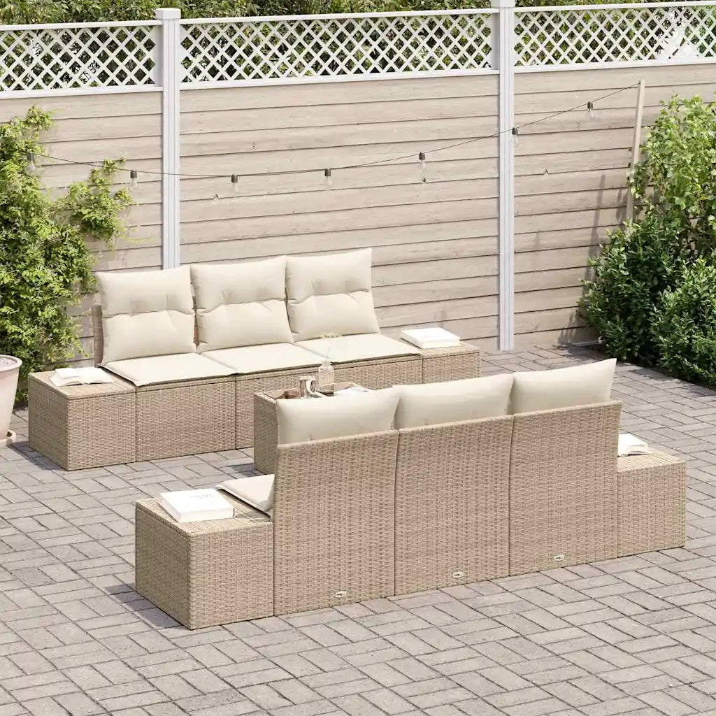 Set Divano da Giardino con cuscino 7 pcs Beige polyrattan 3346951