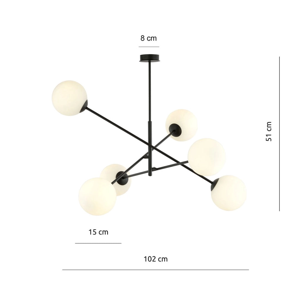 Lampadario Emibig Linear 6 nero/opalino 6xE14 102cm