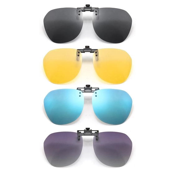 Clip-on Zonnebrille Polarizzata - 4 Pezzi - Occhiali Flip-up - Adatti per la Guida in Auto - Sport all'Aperto - Notturno/Grigio/Azzurro ghiaccio/Nero