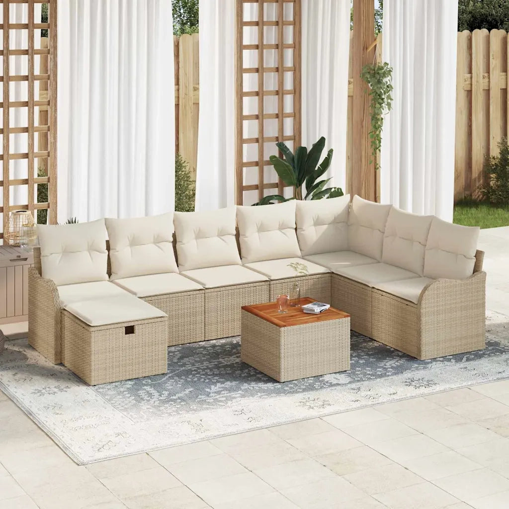 Set Divano da Giardino con cuscino 9 pcs Beige polyrattan