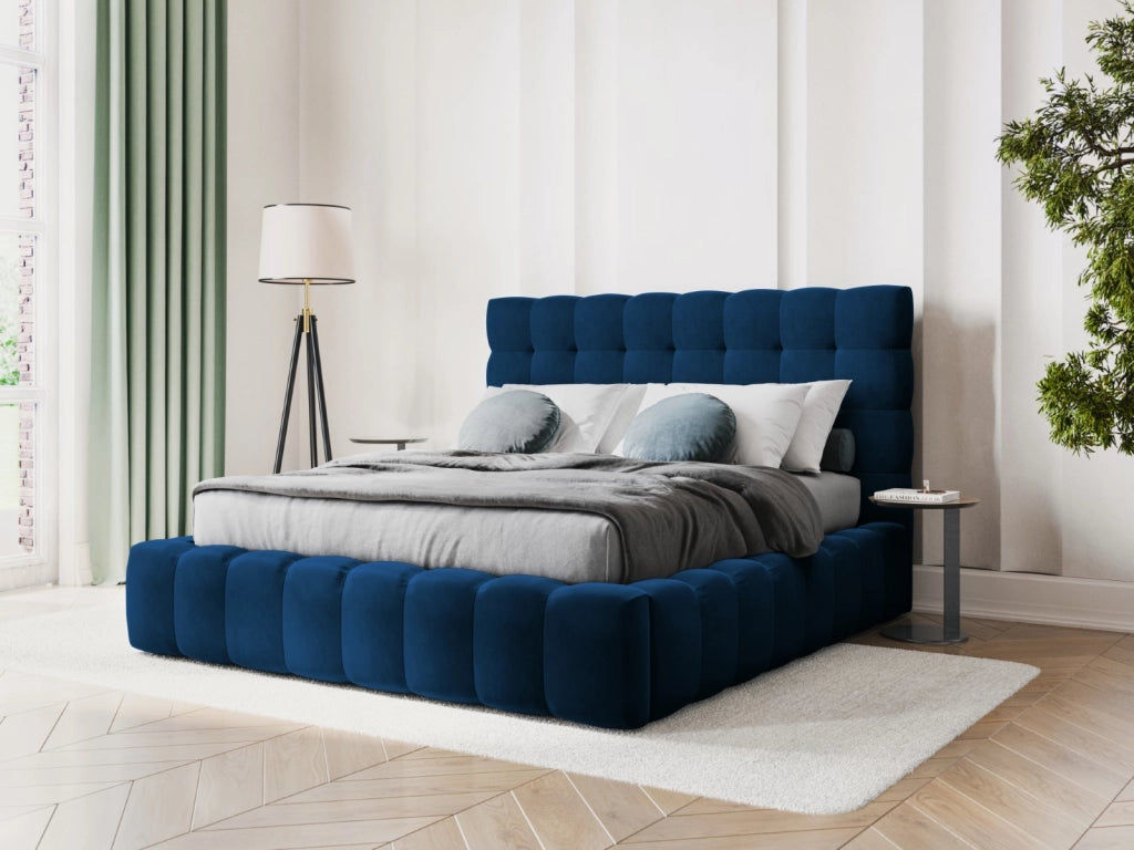 Cosmopolitan Design - Letto a cassettone con testiera "Bali" 160x200cm in velluto blu reale 