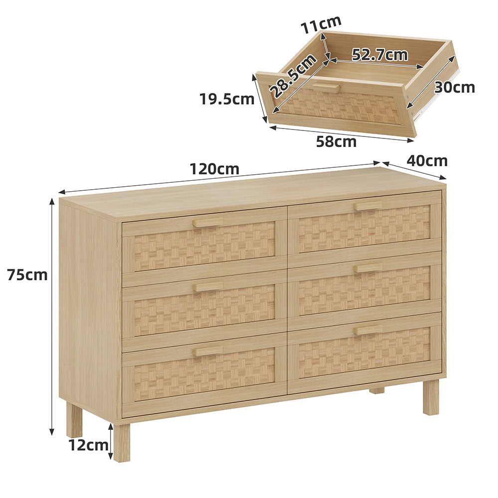 Com?? - Xylo - legno naturale 6 cassetti stile vimini