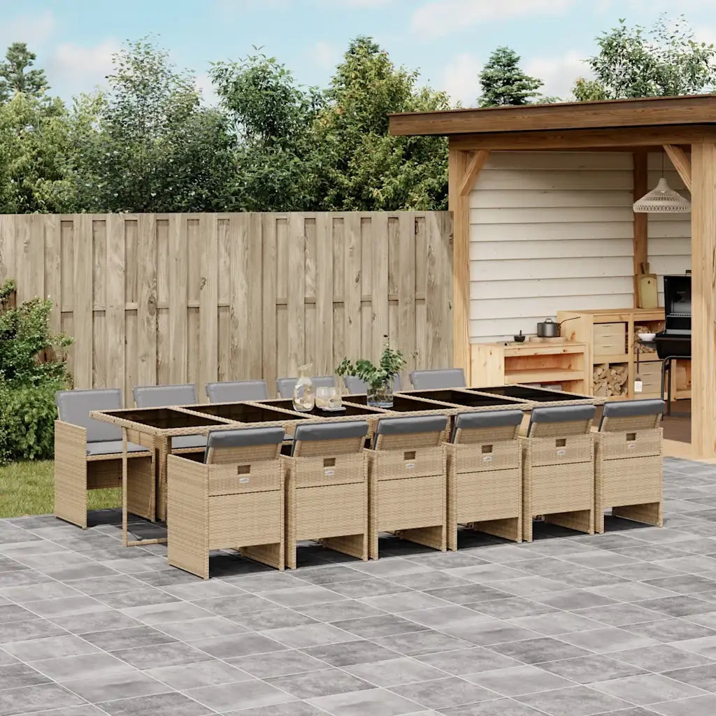 Set Pranzo da Giardino 13 pz con Cuscini Beige Misto Polyrattan 3210588
