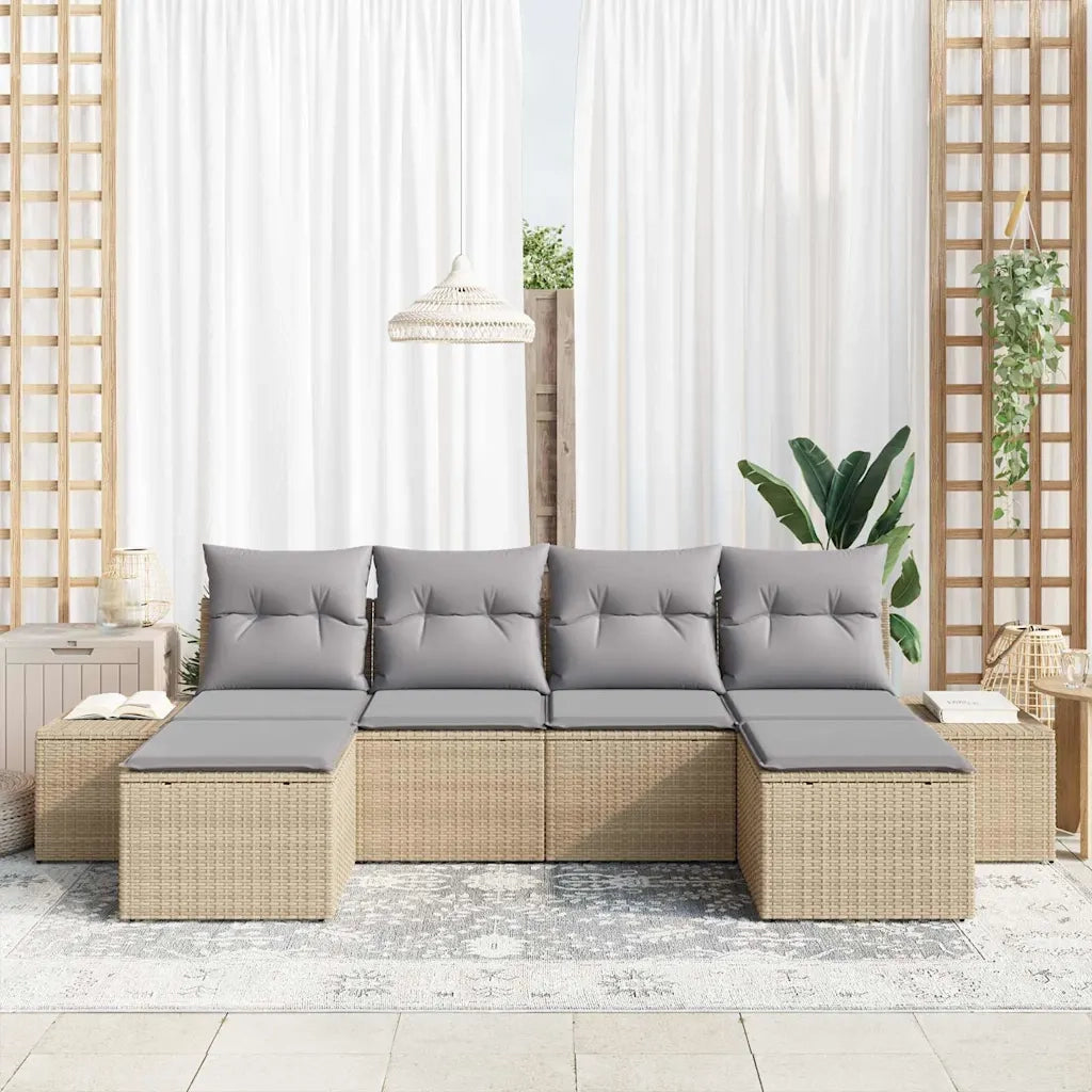 Set Divano da Giardino con cuscino 6 pcs Beige polyrattan