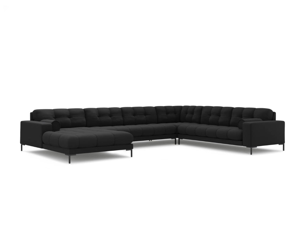 Cosmopolitan Design - Divano panoramico destro "Bali" 7 posti in tessuto strutturato grigio scuro 