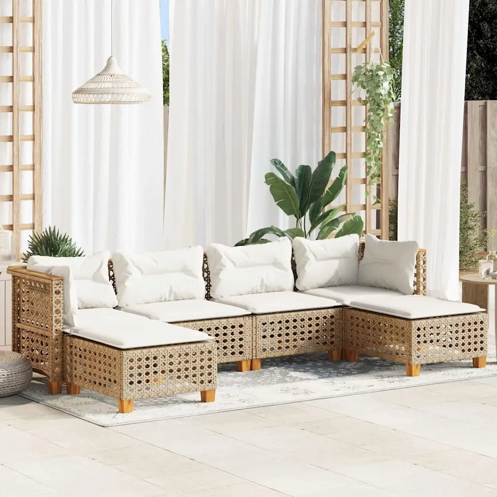 Set Divano da Giardino 6 pz con Cuscini Beige in Polyrattan 3261952