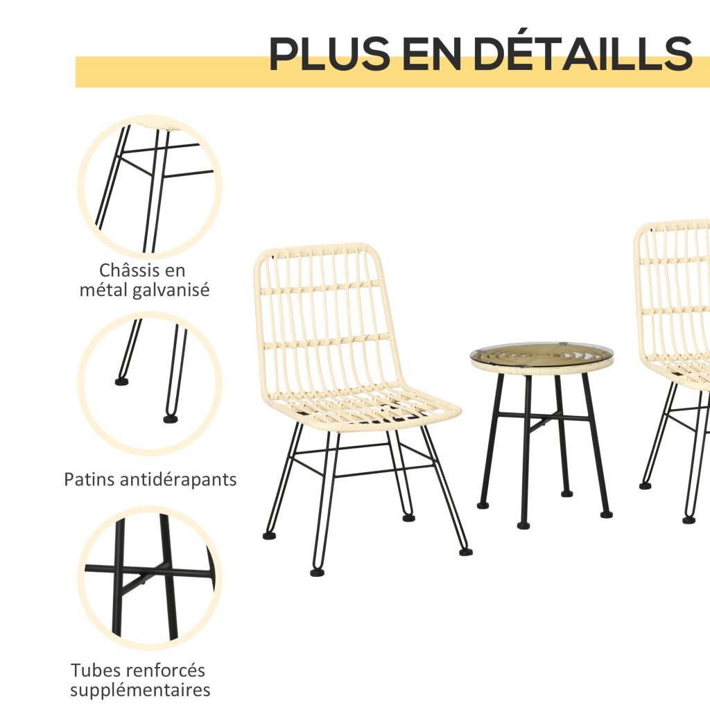 Set Bistrot Giardino 3 Pezzi 2 Sedie + Tavolino Rotondo ¨C Minimal ¨C Grigio Resina Polipropilene Vetro Temperato ?45x50cm