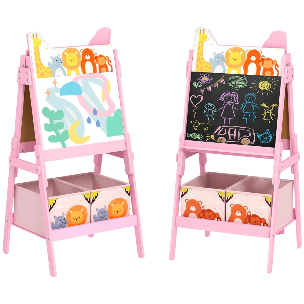 Cavalletto da disegno 2 in 1 con lavagna bianca e nera ¨C Xylo ¨C Rosa con contenitori