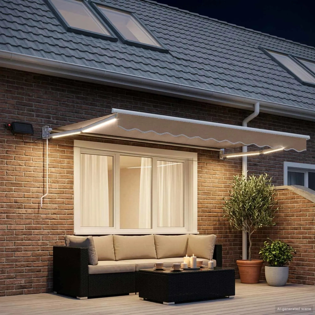 Tenda retrattile manuale con LED Tortora 3426062