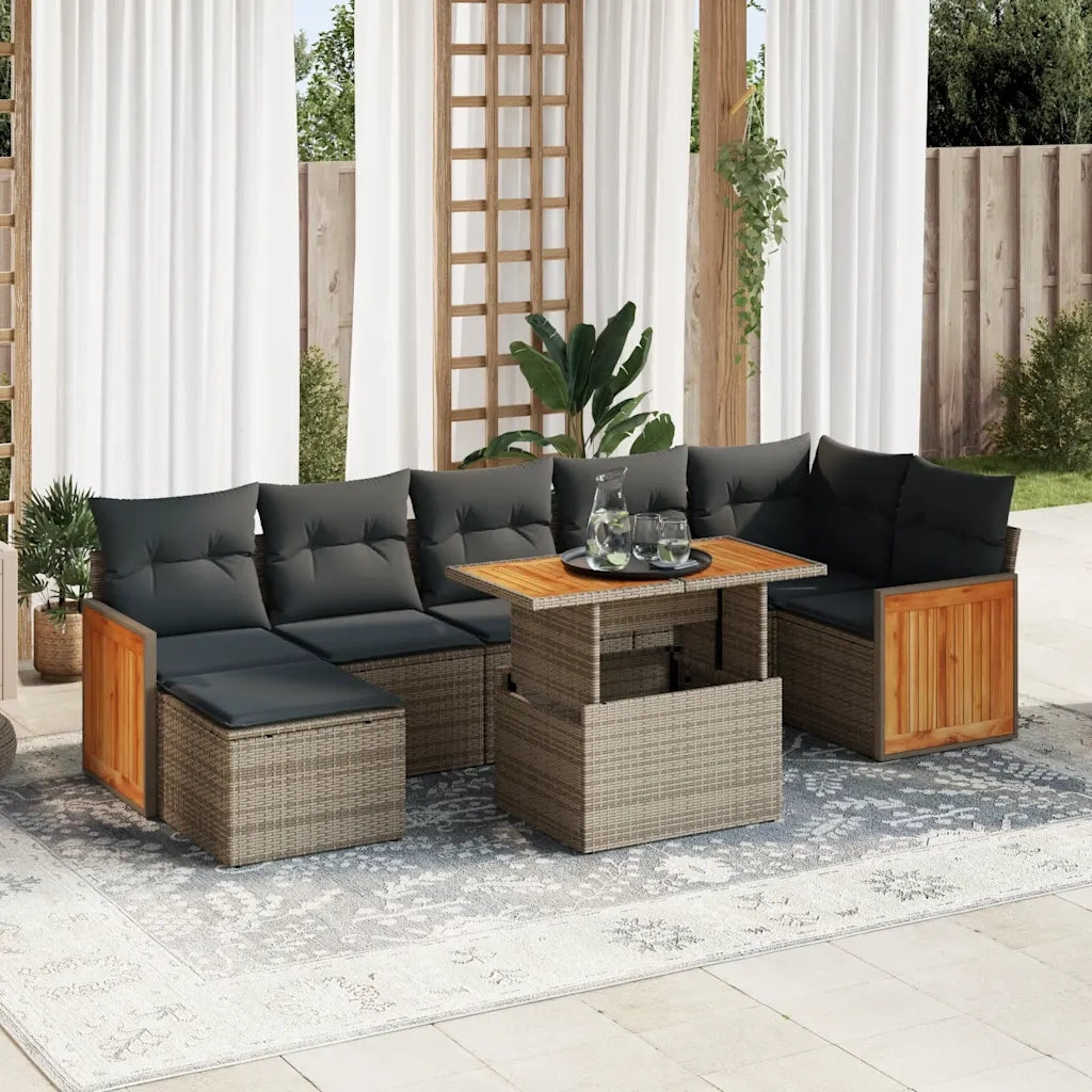 Set Divano da Giardino 8pz con Cuscini Grigio Polyrattan Acacia 3327742