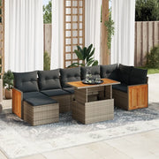 Set Divano da Giardino 8pz con Cuscini Grigio Polyrattan Acacia 3327742