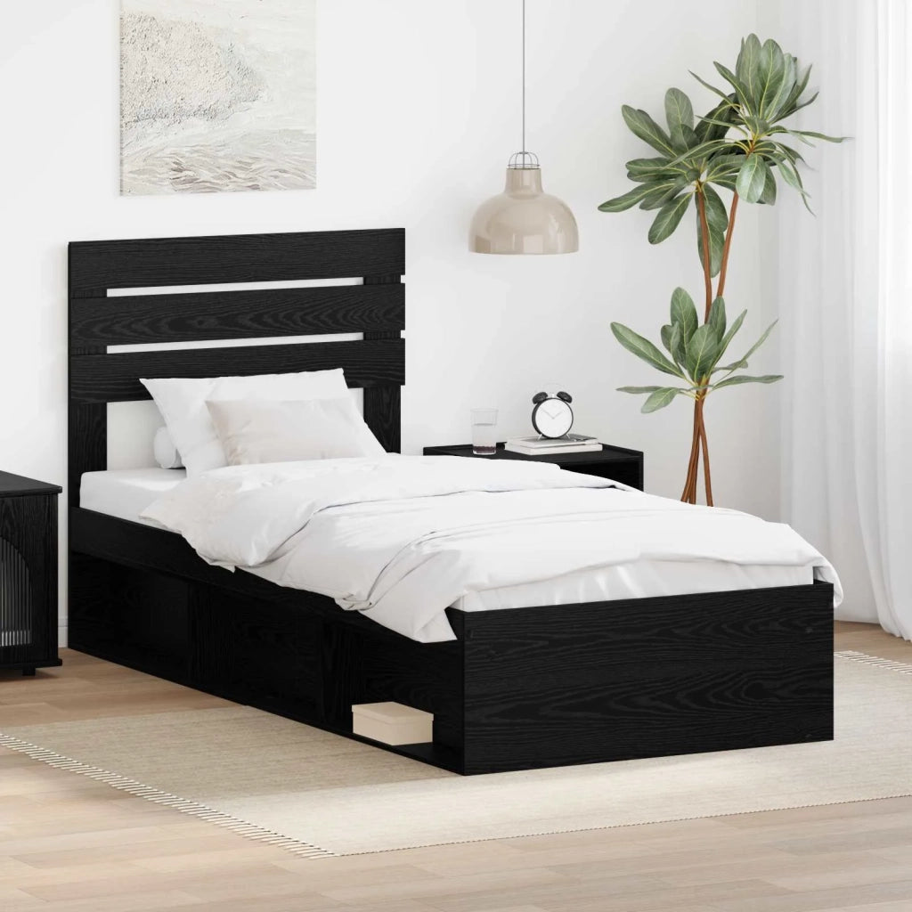 Letto singolo | Letto per adulti | Struttura del letto Nero 100 x 200 cm Pino massello