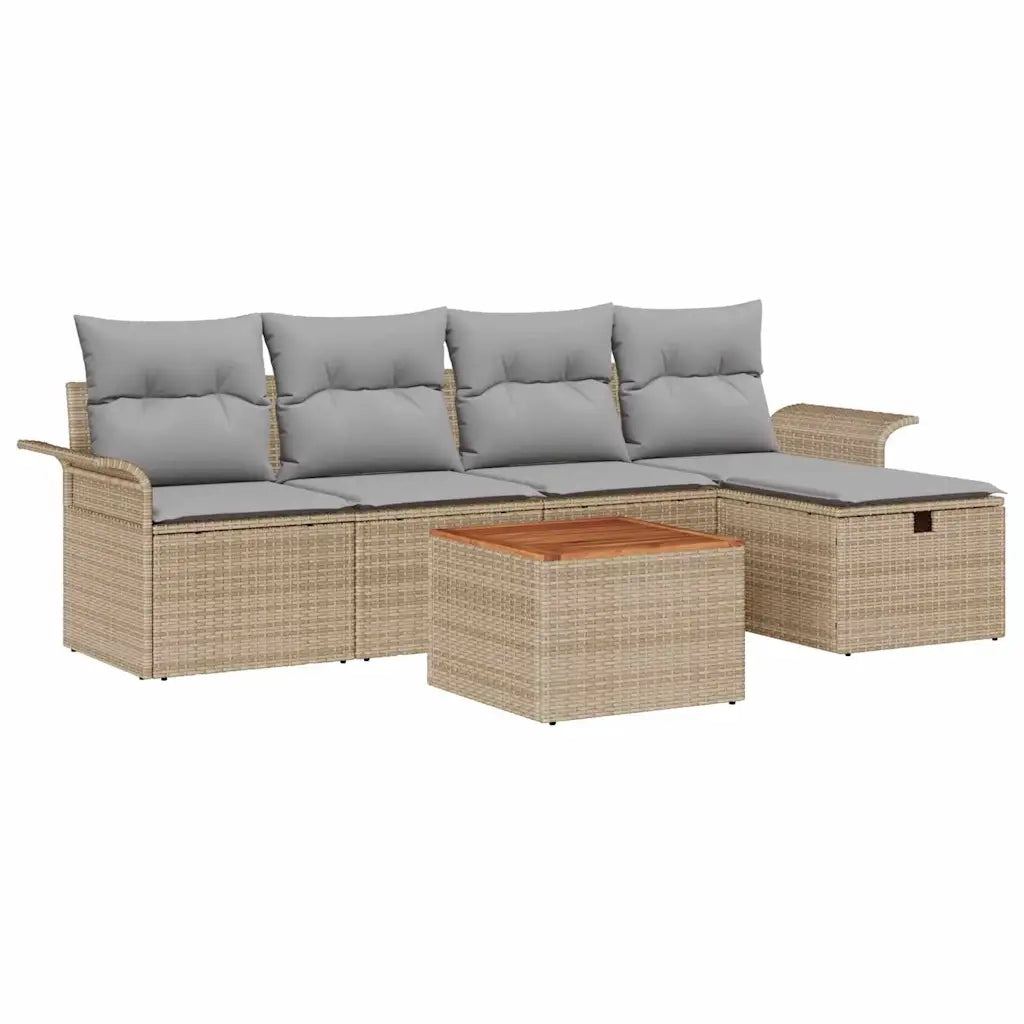 Set Divano da Giardino con cuscino 6 pcs Beige Poly Rattan