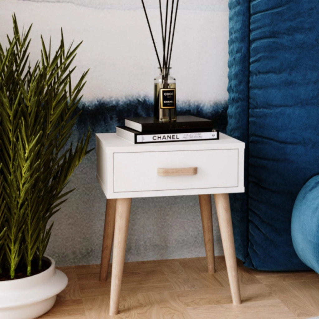 Comodino Luna bianco in stile scandinavo
