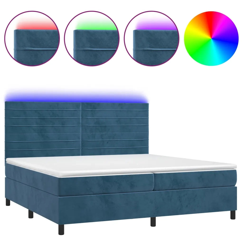 Letto a Molle con Materasso e LED Blu Scuro 200x200 cm 3136207