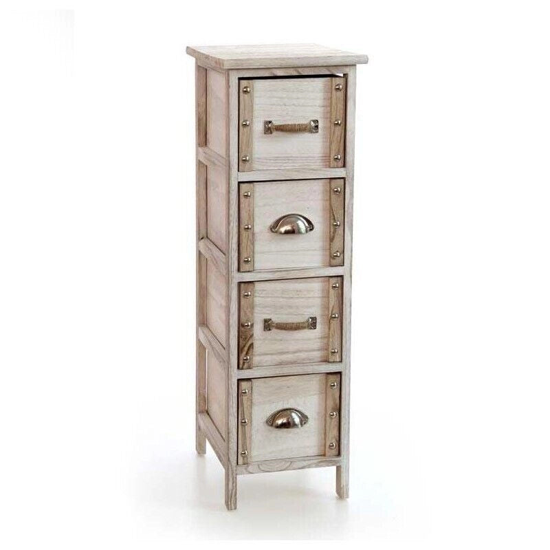 CASSETTIERA IN LEGNO DECORATA CON 4 CASSETTI NATURALE CHIARO 26 X 32 X 80 CM