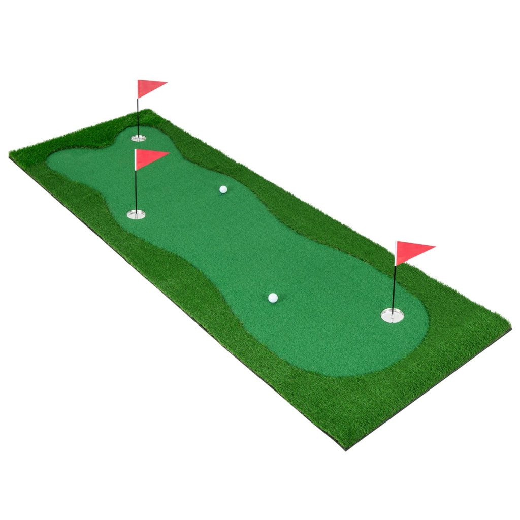 Campo da golf per l'allenamento con erba artificiale realistica 3 buche 3 bandierine, Tappetino professionale 300x100cm