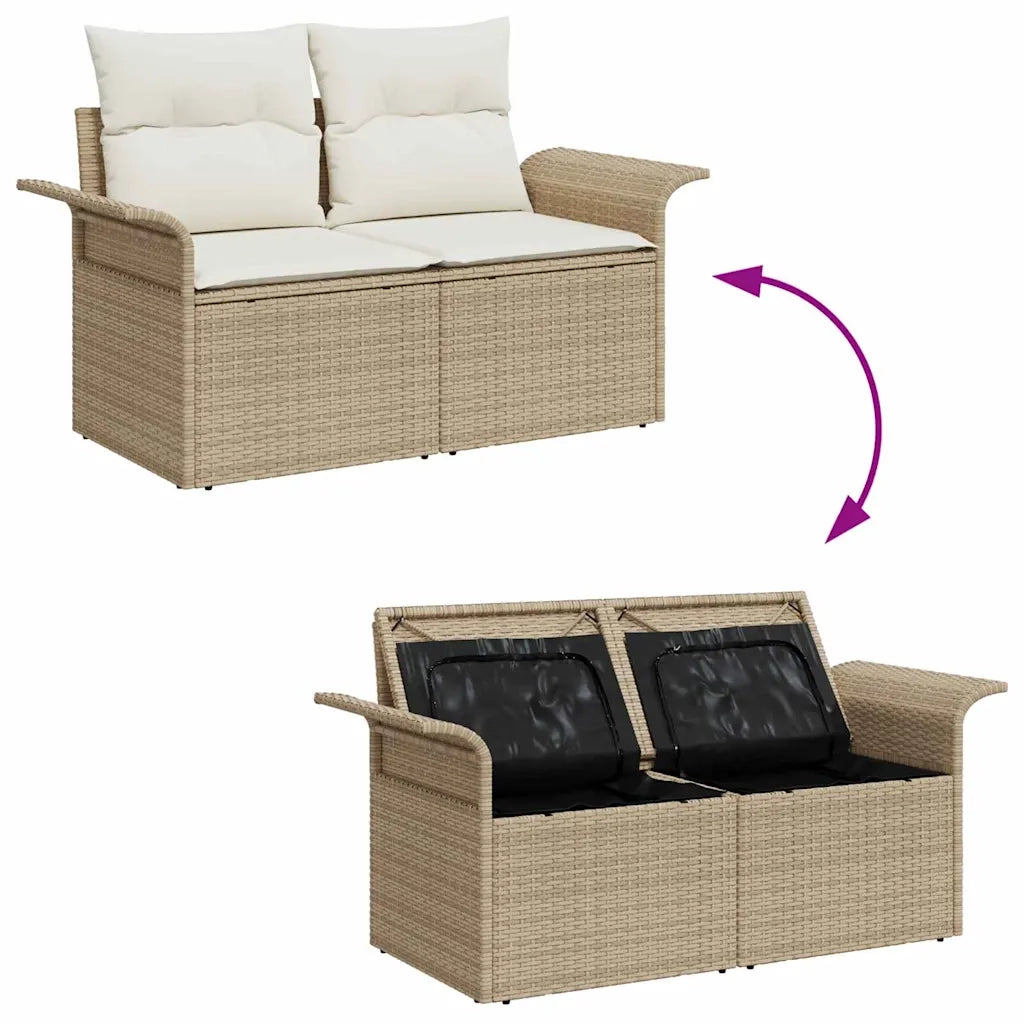 Set Divano da Giardino con cuscino 6 pcs Beige Poly Rattan