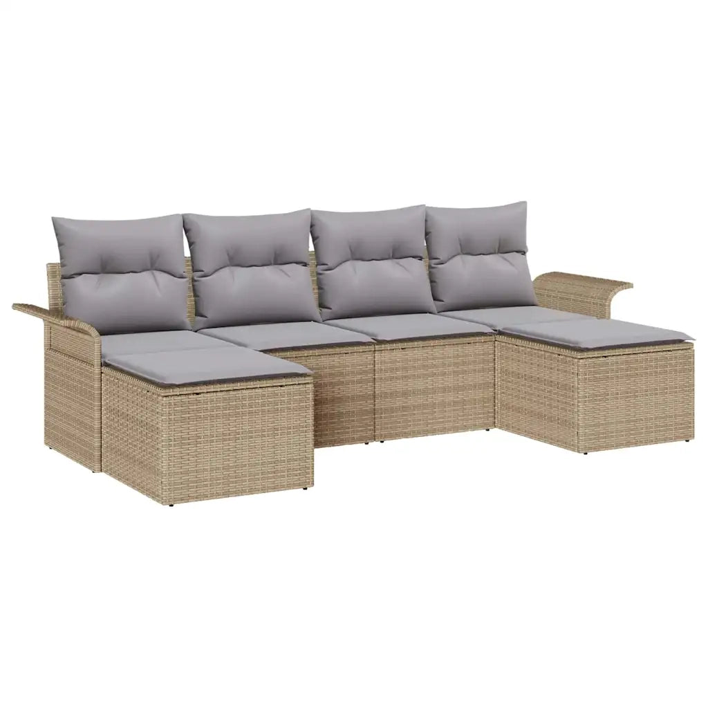 Set Divano da Giardino con cuscino 6 pcs Beige polyrattan