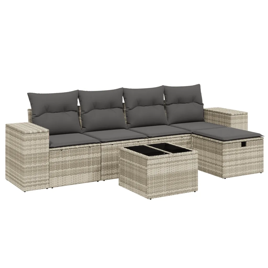 Set Divano da Giardino 6pz con Cuscini Grigio Chiaro Polyrattan 3264408