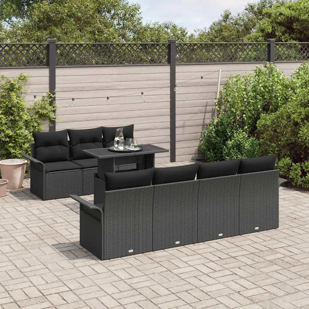 Set Divano da Giardino con cuscino 8 pcs Nero polyrattan