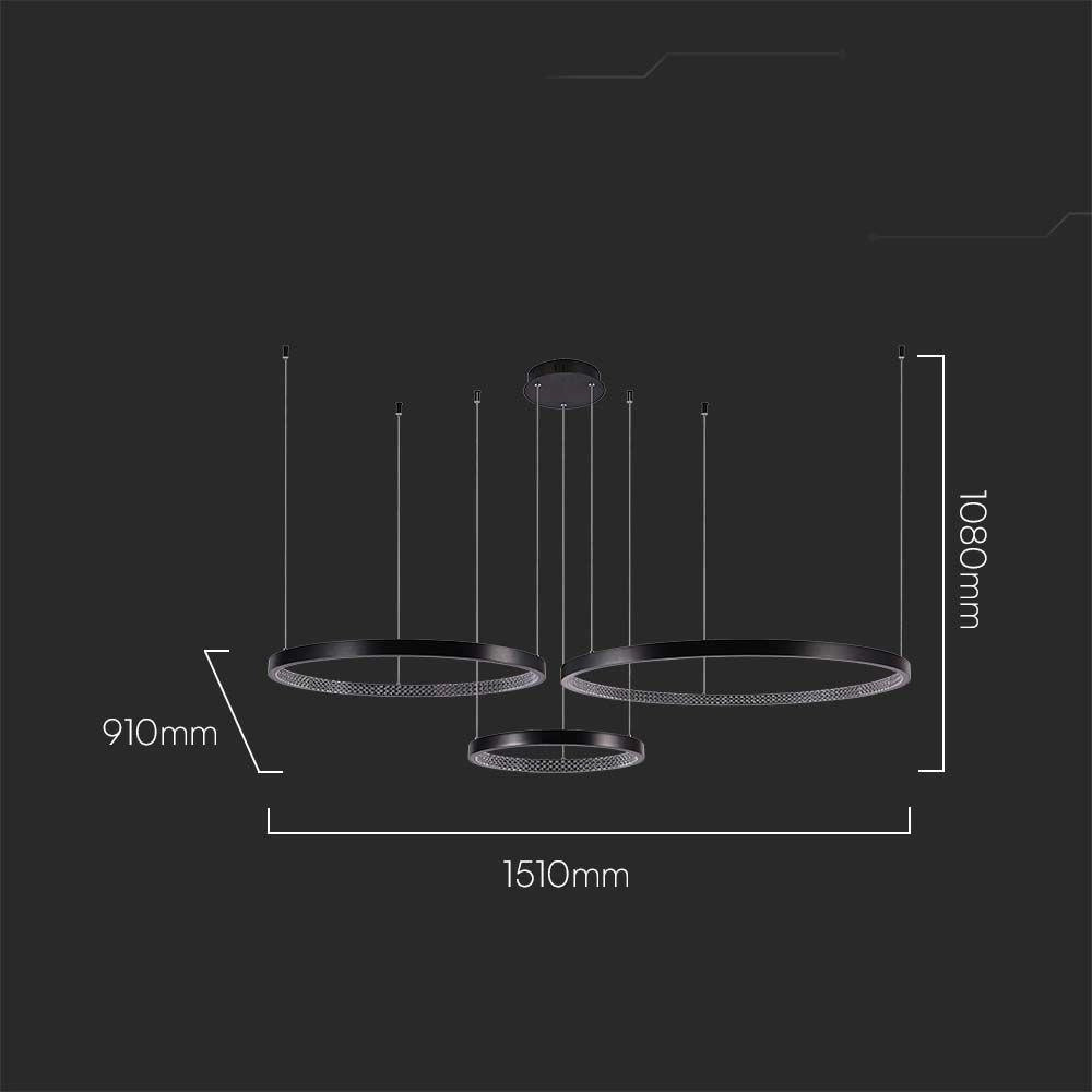 Lampada a sospensione LED 3 anelli nera 3000K V-TAC