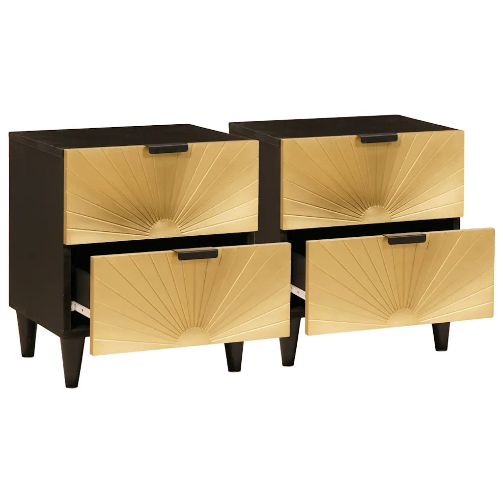 Set di 2 Comodini | Armadio da Notte | Mobiletto da notte Nero e Oro 40 x 33 x 46 cm