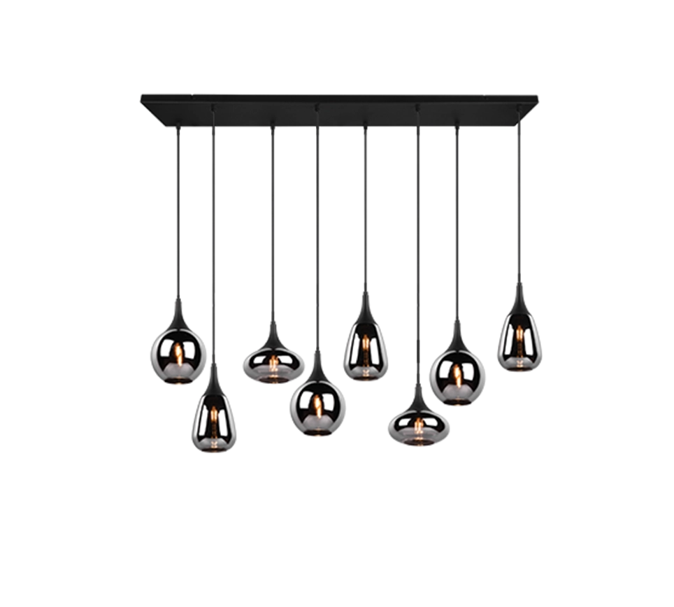 Lampada a sospensione 6 diffusori, metallo, nero e fumé, L 115 cm, Lumina