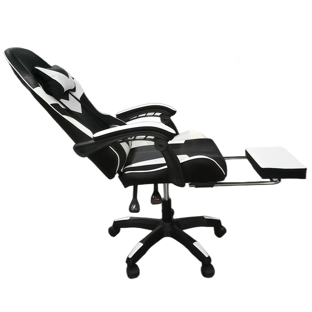 Sedia Gaming da Scrivania con Poggiapiedi e Cuscino Lombare e Cervicale Bianco