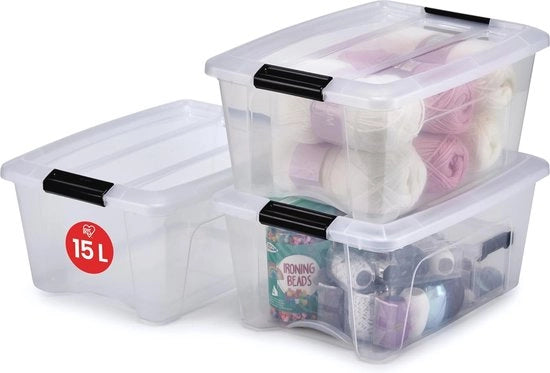 Set di scatole di plastica trasparente da 3 - 15L, ideale per ufficio e casa