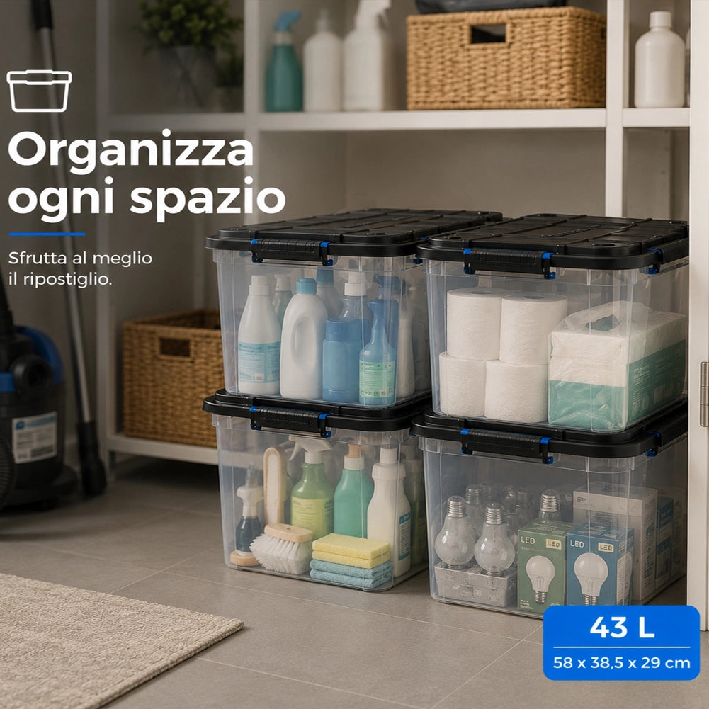 Set 4 Pezzi Contenitori con Coperchio Storage Box Solid Cargo 43L 58x38.5x29 cm