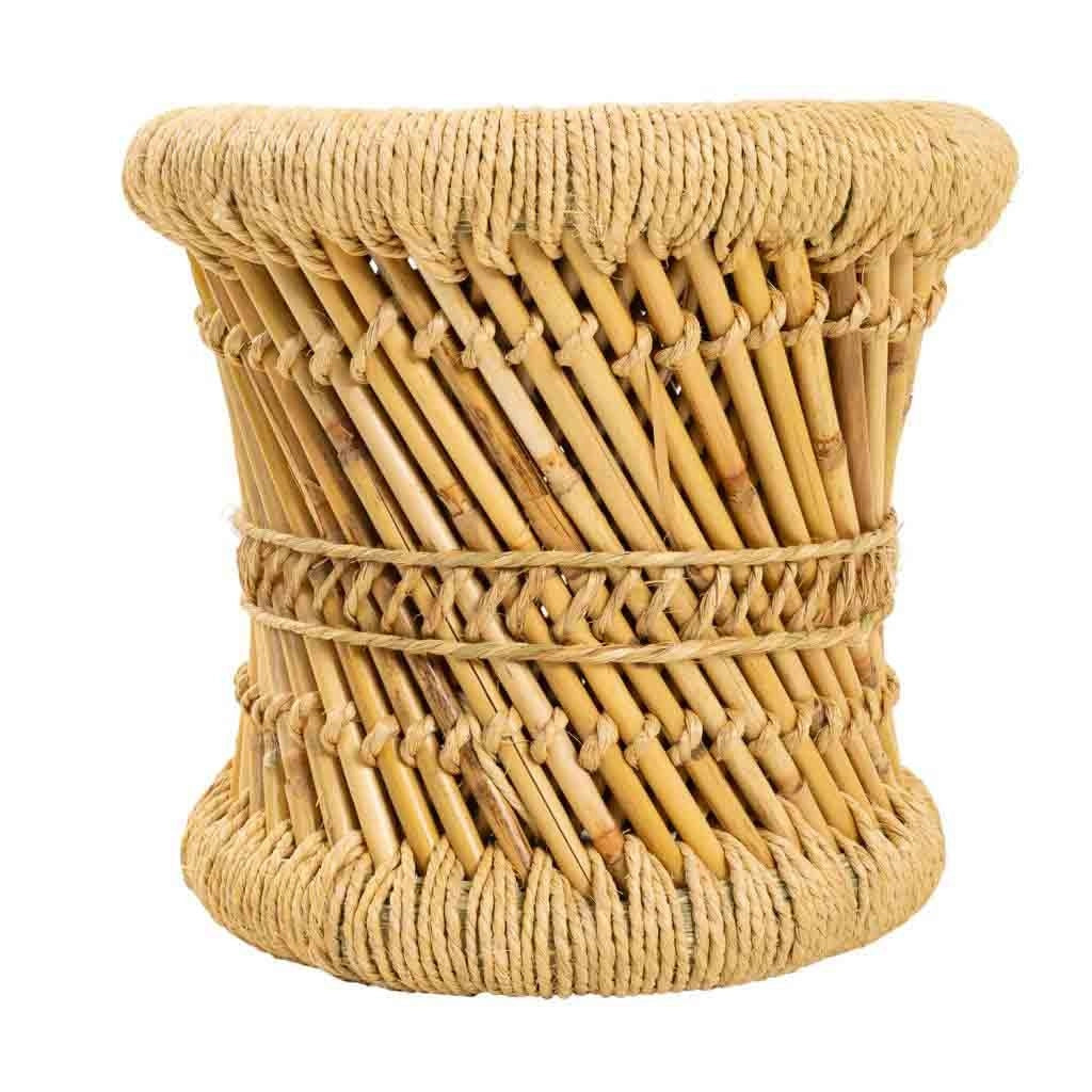Set di 2 poltrone e sgabello in bambù e corda marrone