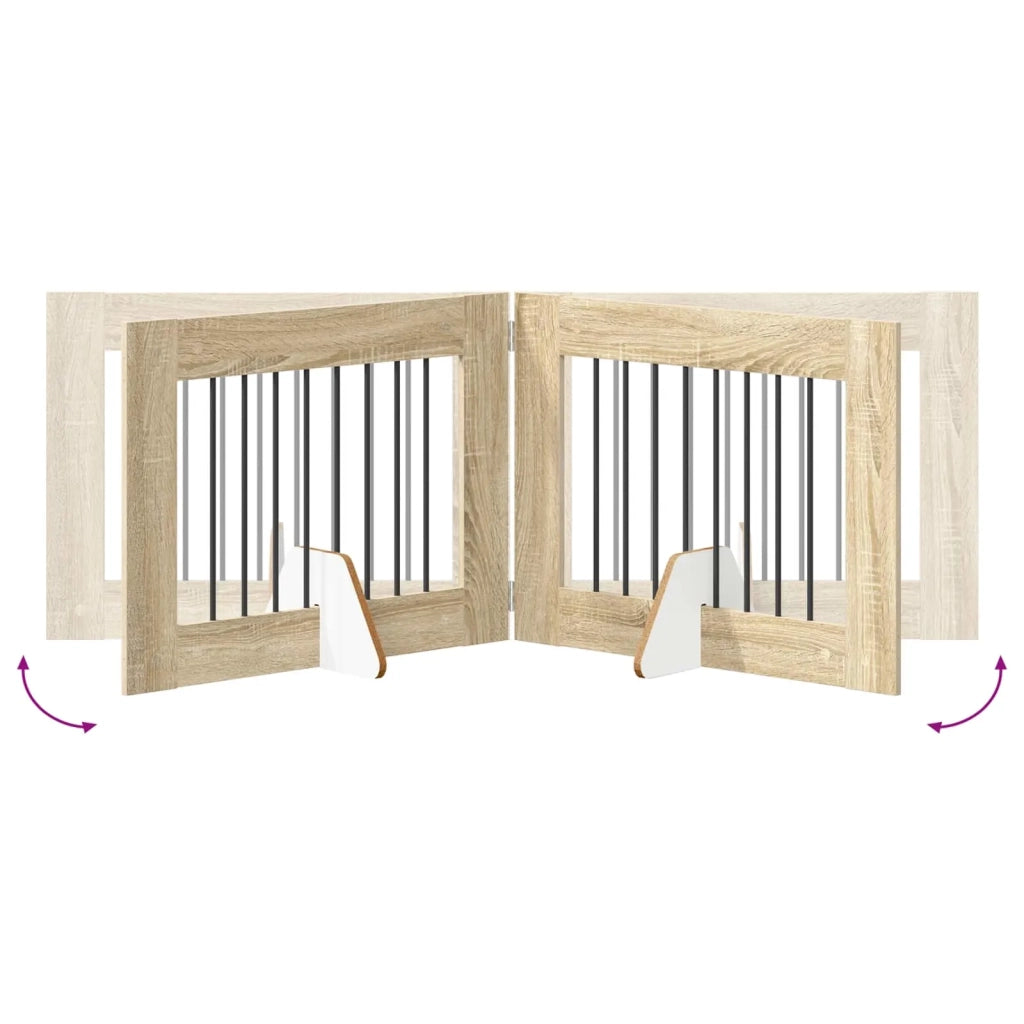 Cancello per cani pieghevole con supporti 4 pz Rovere Sonoma 892134