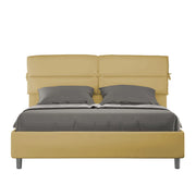 Letto Matrimoniale 160x210 cm con Rete e Contenitore con Testata e Alzata Comoda Imbottito in Microfibra Nandy Ocra