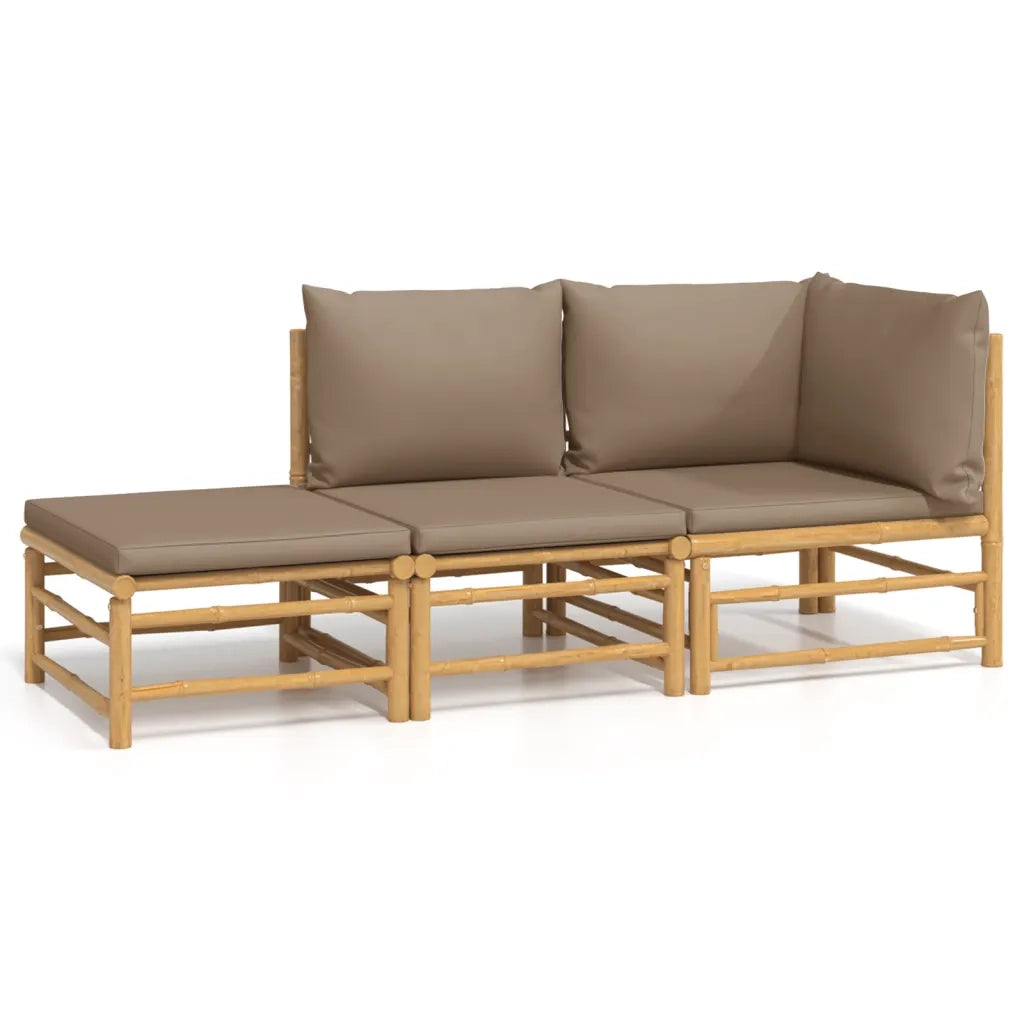Set Salotto da Giardino 3pz con Cuscini Tortora Bambù 3155140