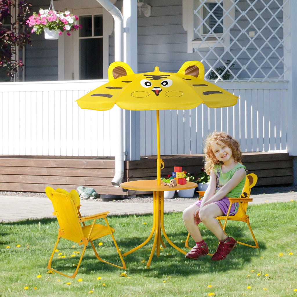 Set tavolo e sedie da giardino per bambini ¨C Zephmum ¨C giallo, metallo, pieghevole